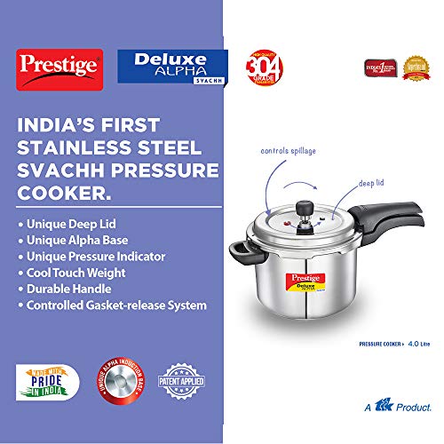 prestige deluxe alpha svachh stainless steel pressure cooker 4.0 l